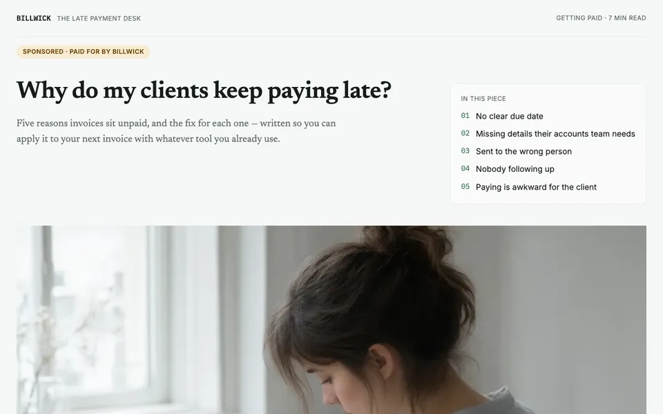 Screenshot of Billwick: Why do my clients keep paying late?