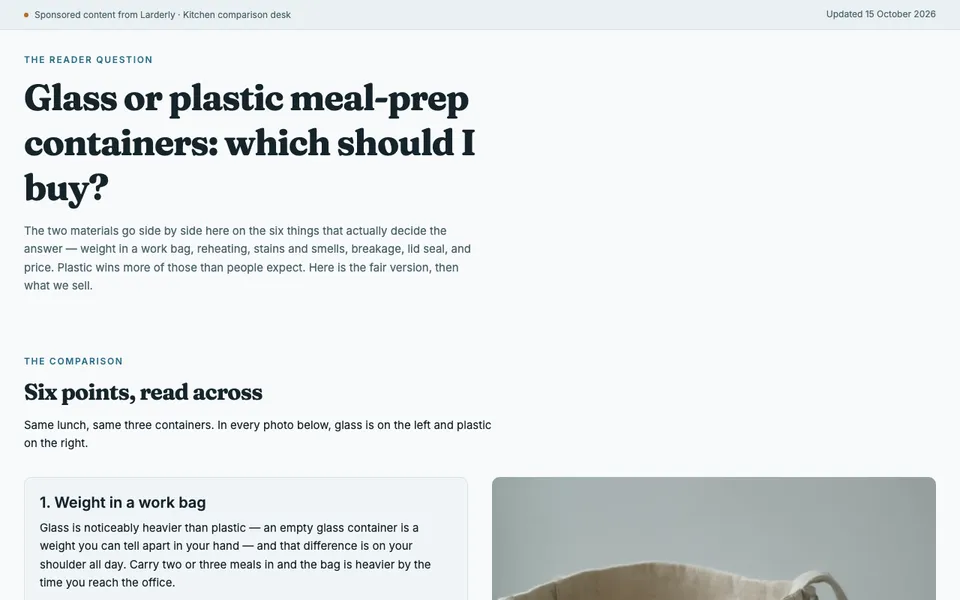 Screenshot of Larderly: Glass or plastic meal-prep containers: which should I buy?