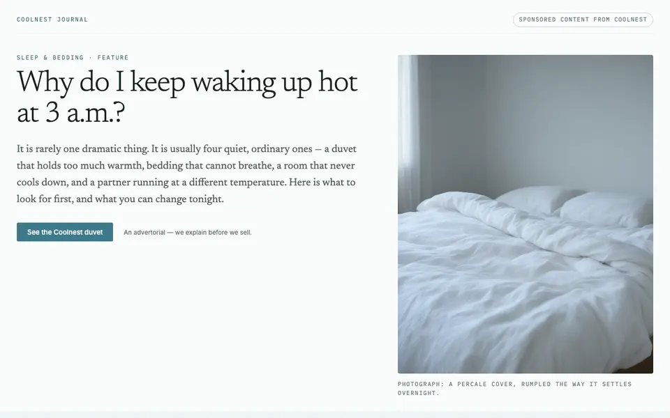 Screenshot of Coolnest: Why do I keep waking up hot at 3 a.m.?